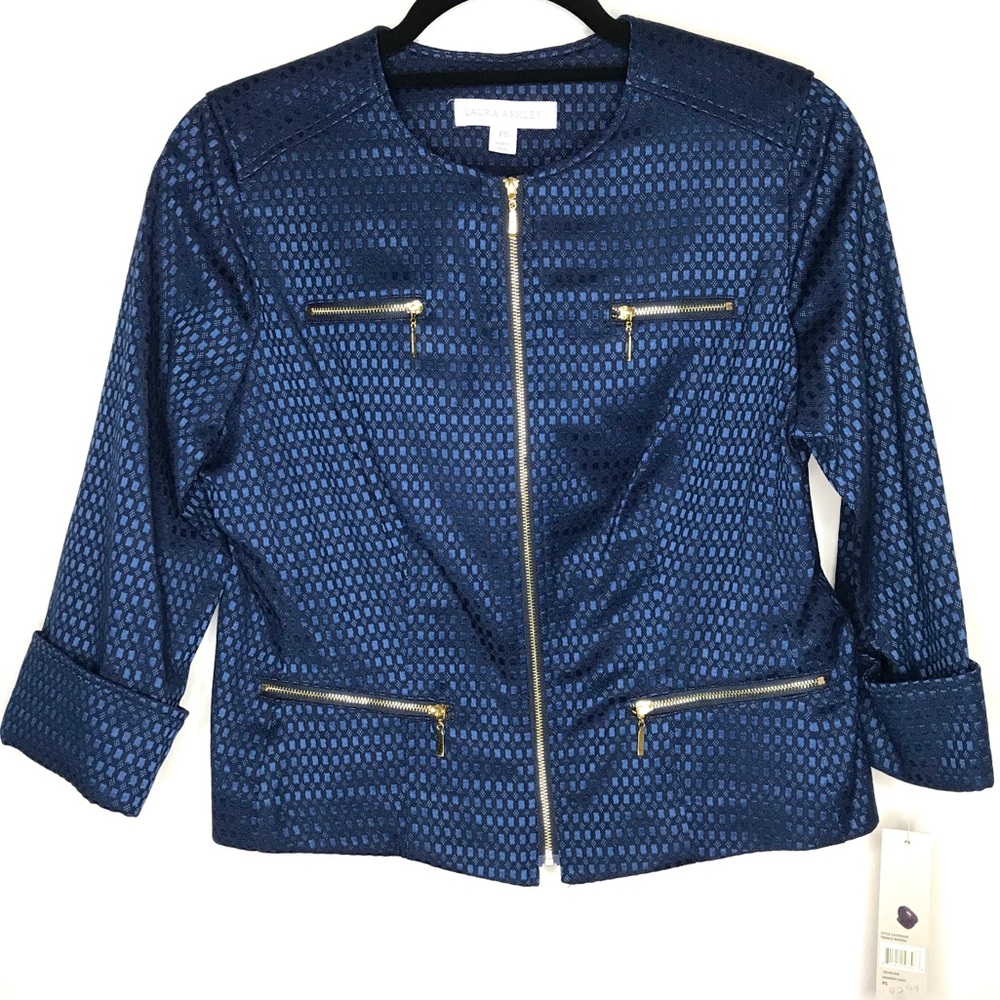 LAURA ASHLEY Blue Printed Zip-Up Blazer Size S NWT